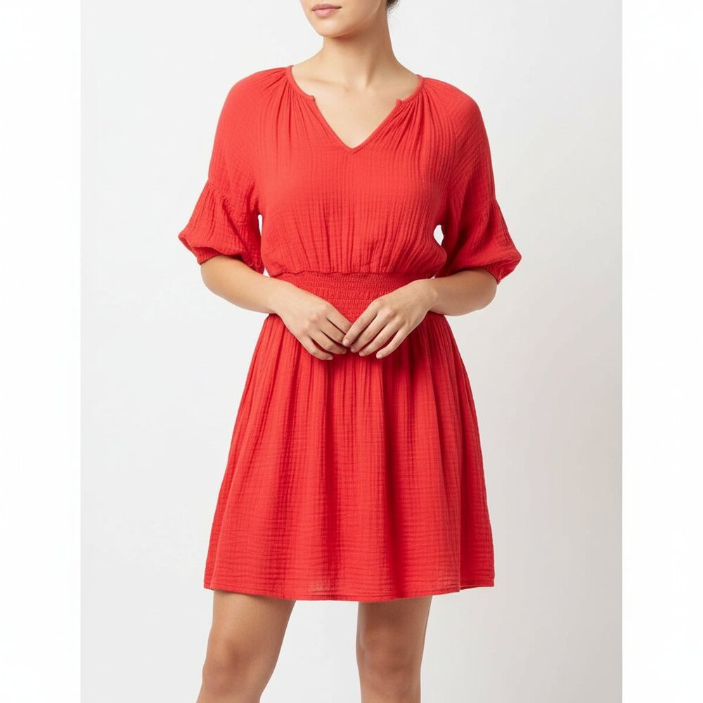 Michael Stars Red Gauze Smocked Waist Flutter Sleeve Dress – Women’s XS